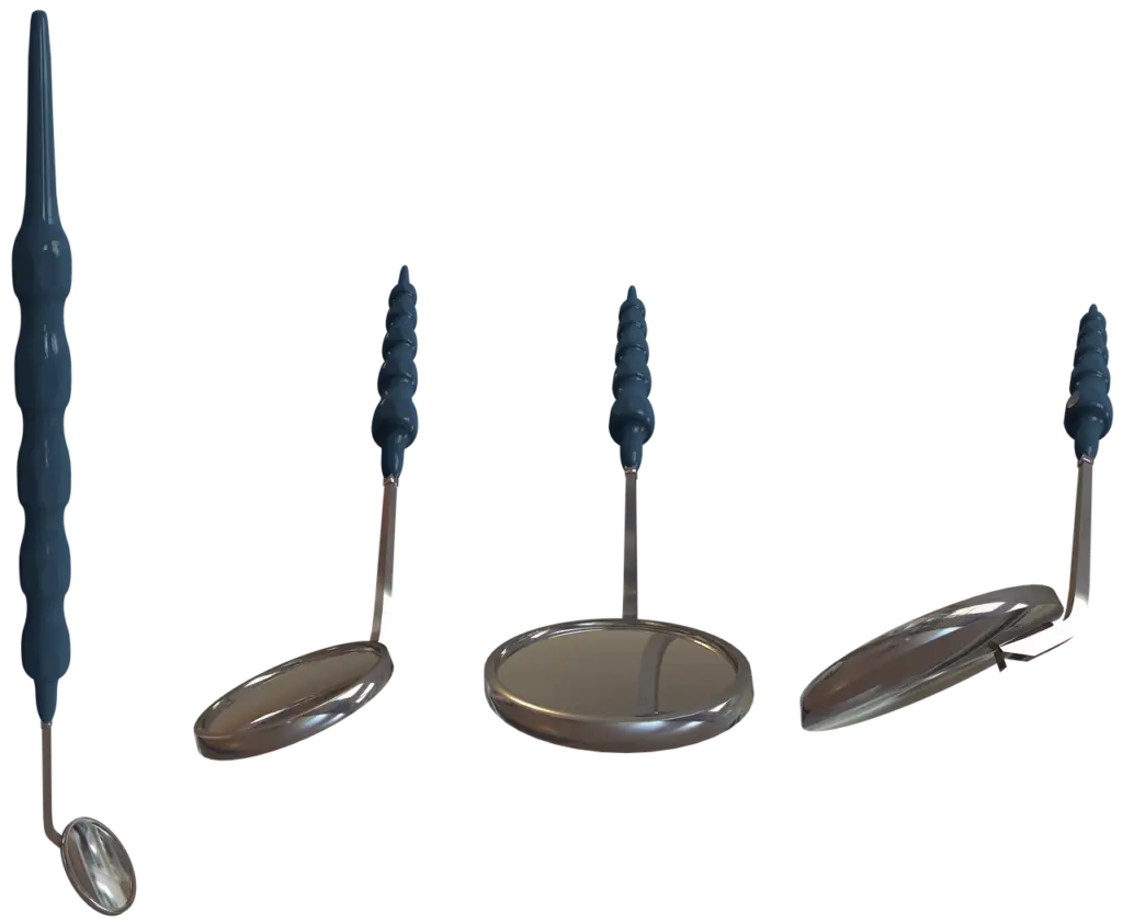 Espelho dental refletindo gengiva para diagnóstico de gengivite e periodontite